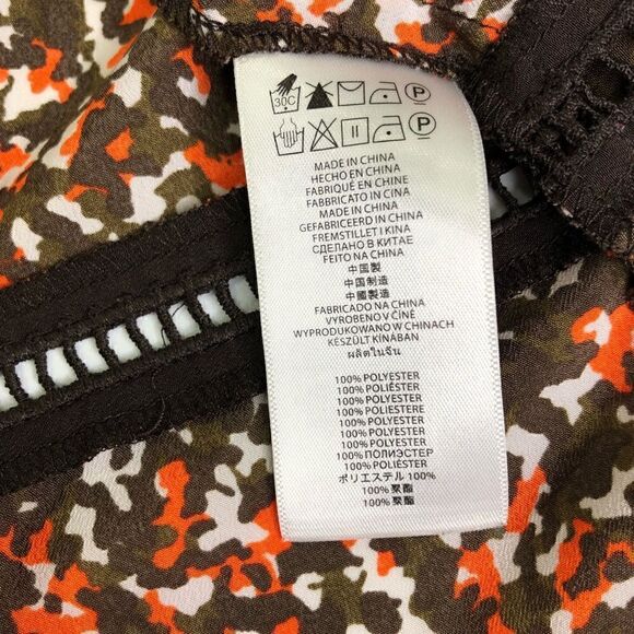 Michael Kors Long sleeve blouse Tie Neck Size Small Brown Orange White - Picture 6 of 7